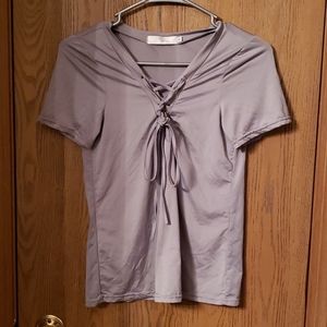 Short sleeve shirt corset lace-up detail